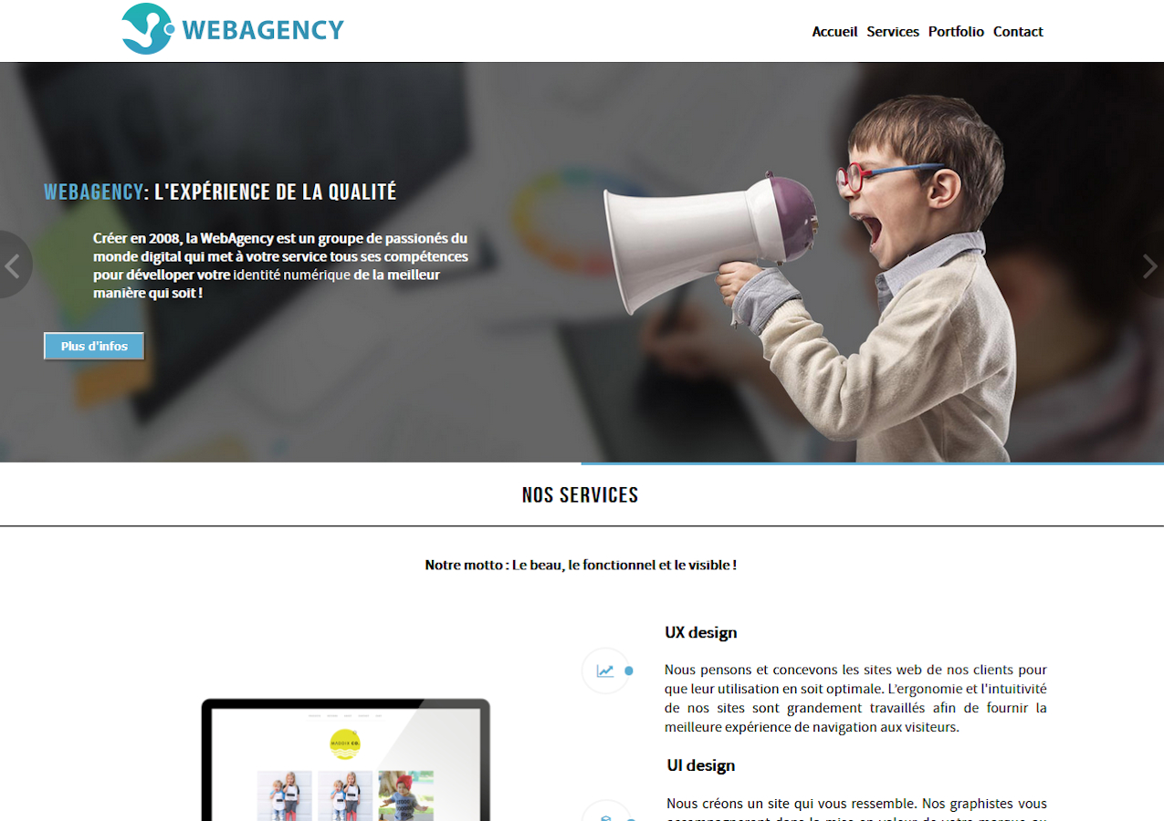 Capture d'écran du site web "Webagency"